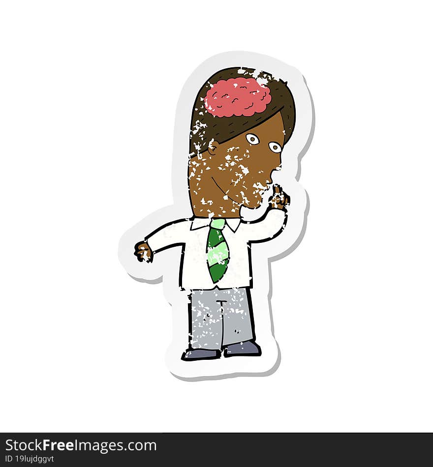 retro distressed sticker of a cartoon businessman with huge brain