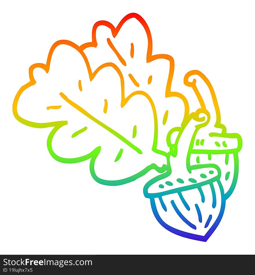 rainbow gradient line drawing cartoon acorn