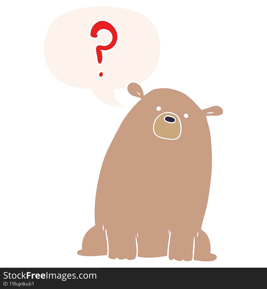 cartoon curious bear and speech bubble in retro style