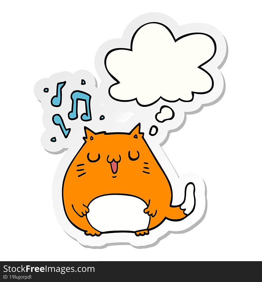 cartoon cat singing and thought bubble as a printed sticker