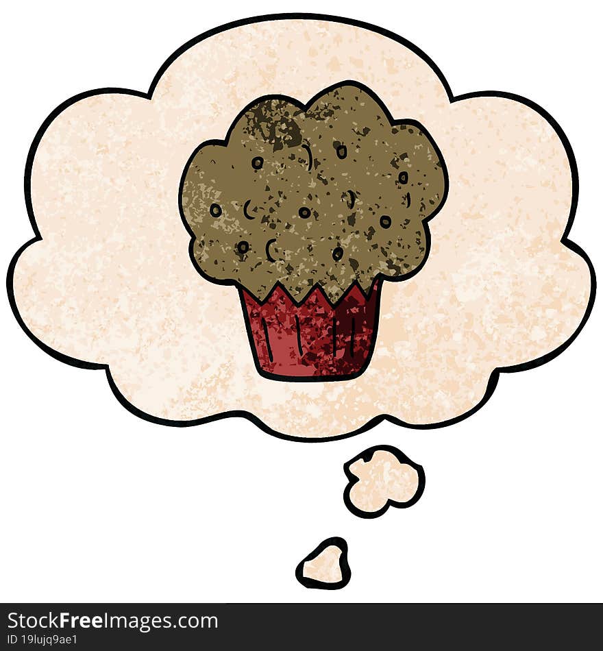 cartoon muffin and thought bubble in grunge texture pattern style