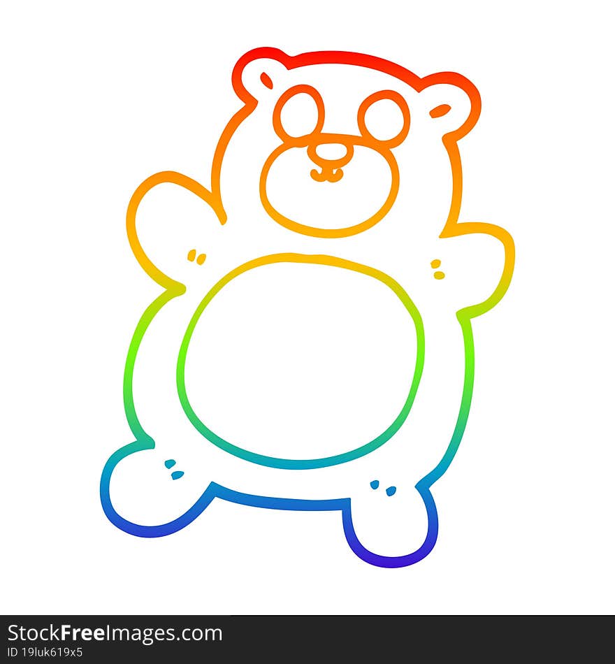 Rainbow Gradient Line Drawing Cartoon Teddy Bear