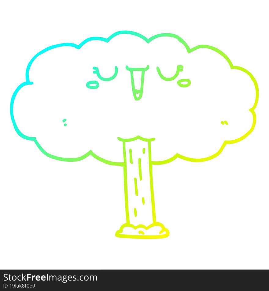 cold gradient line drawing cartoon tree