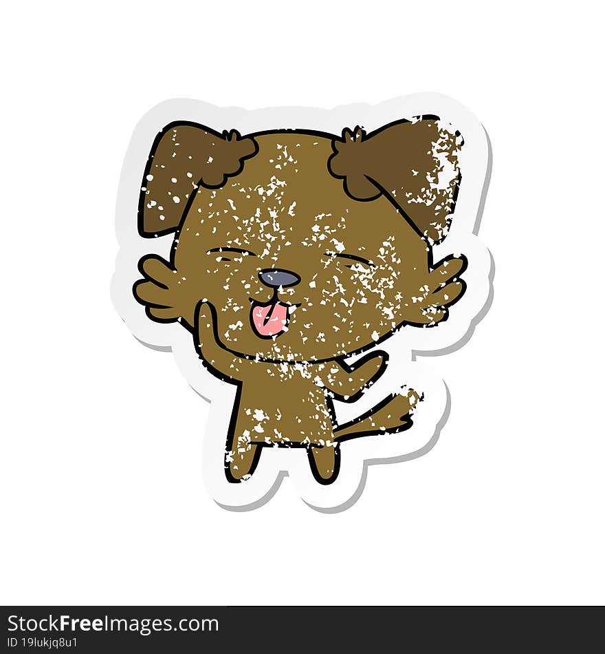 Distressed Sticker Of A Cartoon Dog Sticking Out Tongue