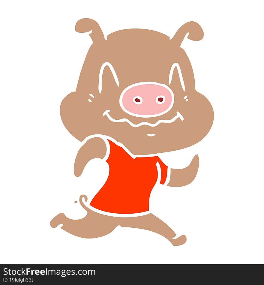 nervous flat color style cartoon pig