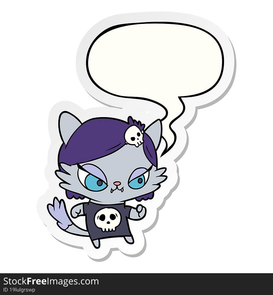 Cute Cartoon Tough Cat Girl And Speech Bubble Sticker