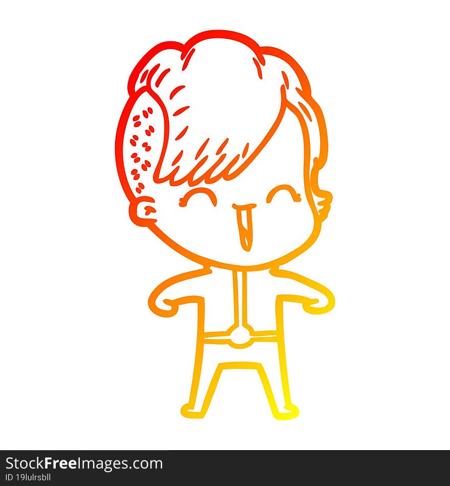 warm gradient line drawing cartoon happy hipster girl