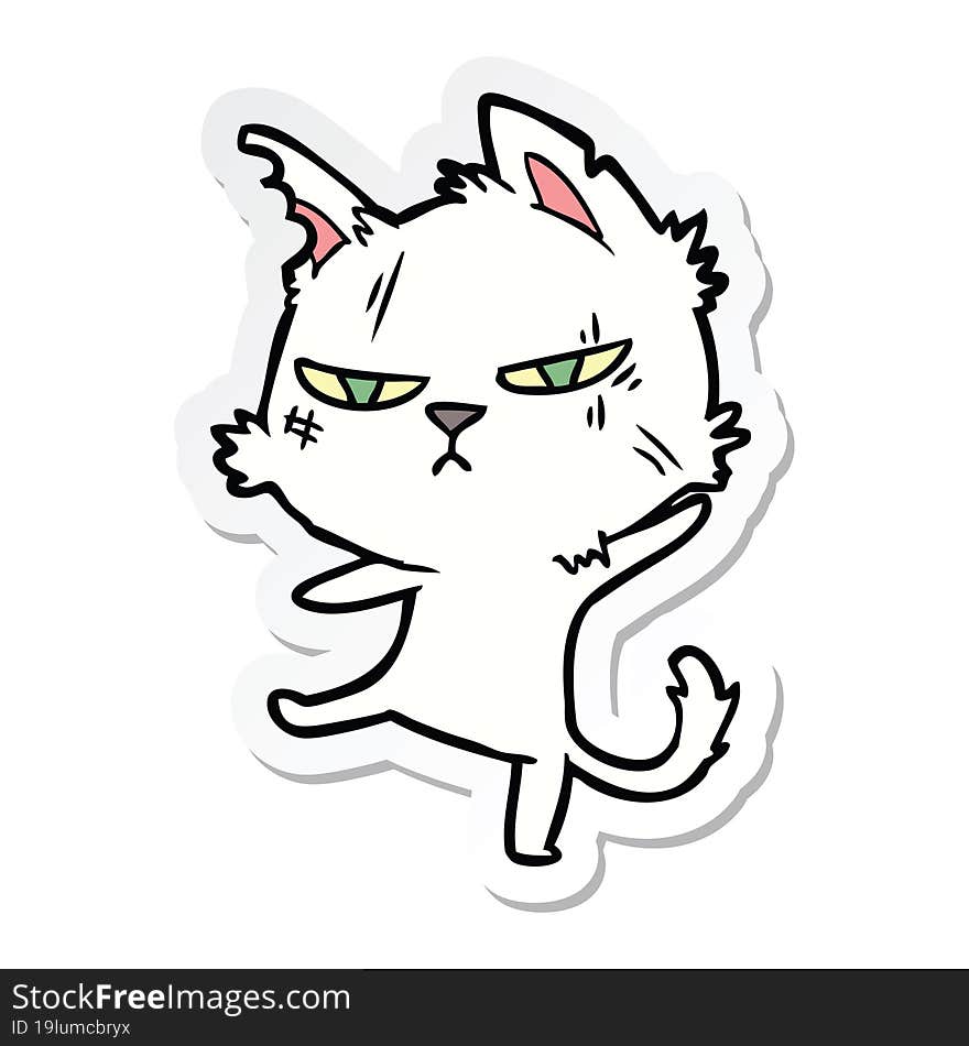 sticker of a tough cartoon cat