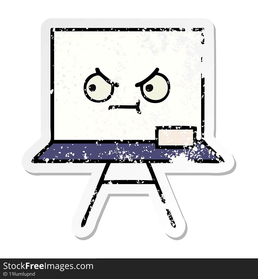 Distressed Sticker Of A Cute Cartoon White Board