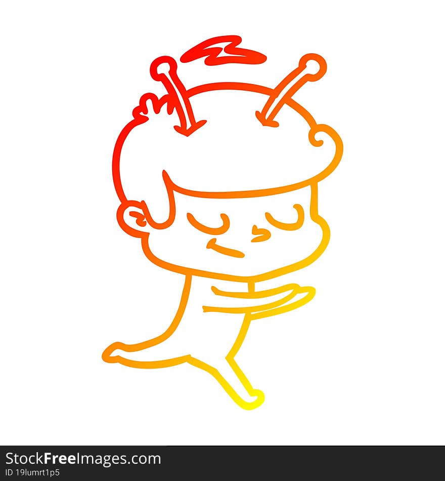 warm gradient line drawing friendly cartoon spaceman running