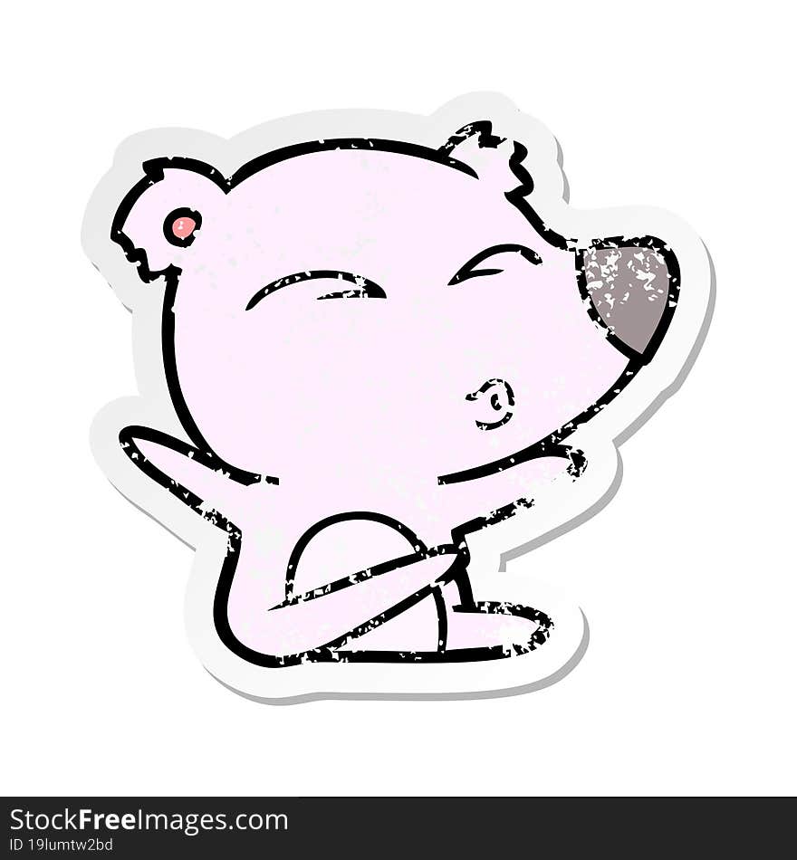 Distressed Sticker Of A Cartoon Whistling Bear