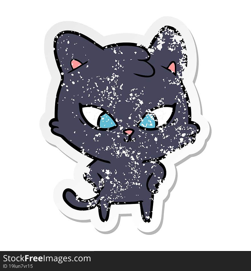 Distressed Sticker Of A Cute Cartoon Cat