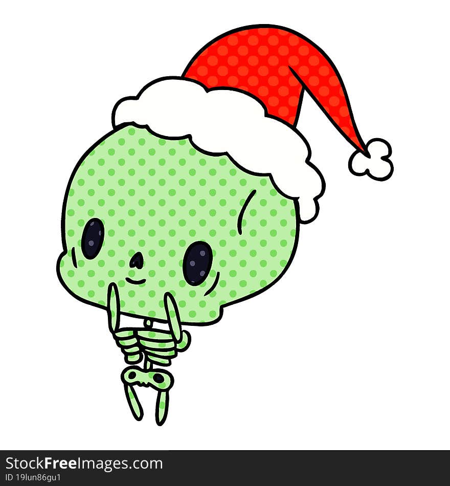 hand drawn christmas cartoon of kawaii skeleton