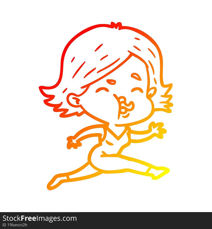 warm gradient line drawing cartoon girl pulling face