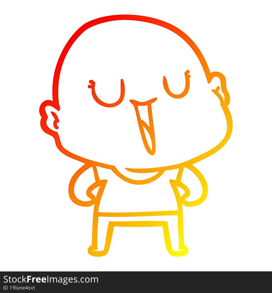 warm gradient line drawing of a happy cartoon bald man