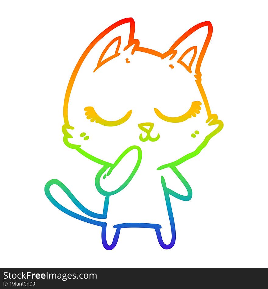 rainbow gradient line drawing calm cartoon cat considering