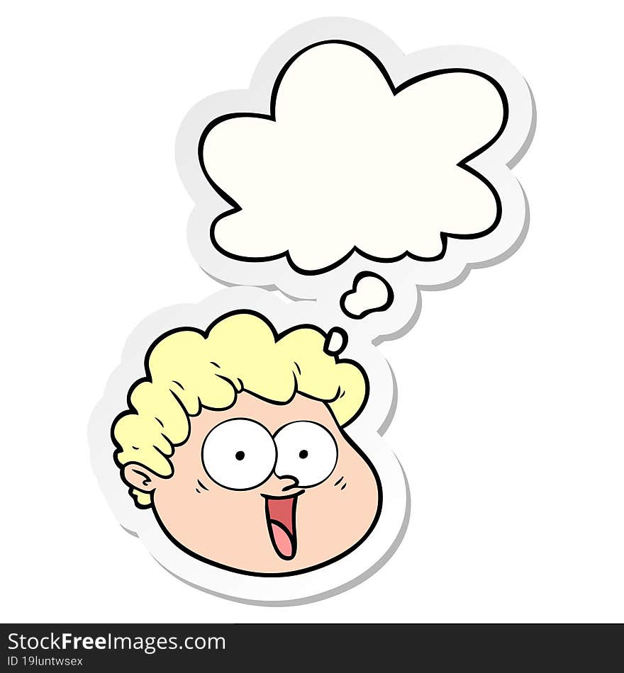 cartoon male face with thought bubble as a printed sticker