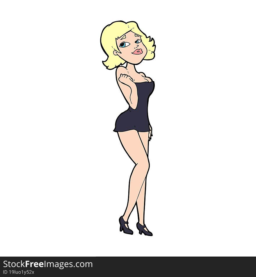 cartoon attractive woman in short dress