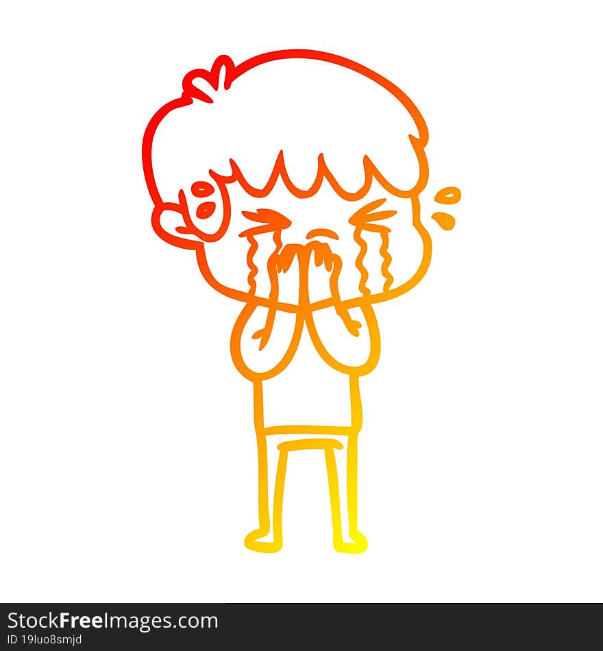 Warm Gradient Line Drawing Cartoon Boy Crying