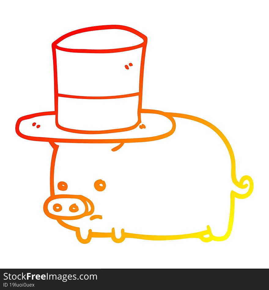 warm gradient line drawing cartoon pig wearing top hat