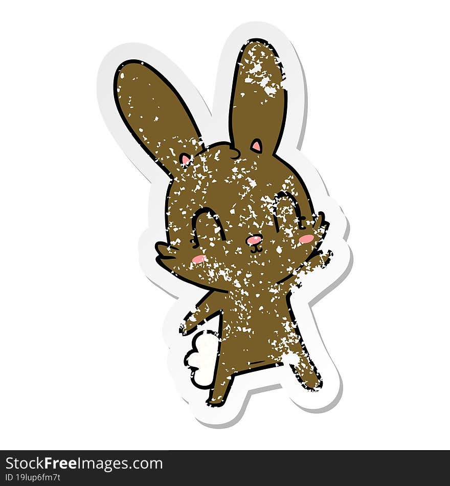 distressed sticker of a cute cartoon rabbit