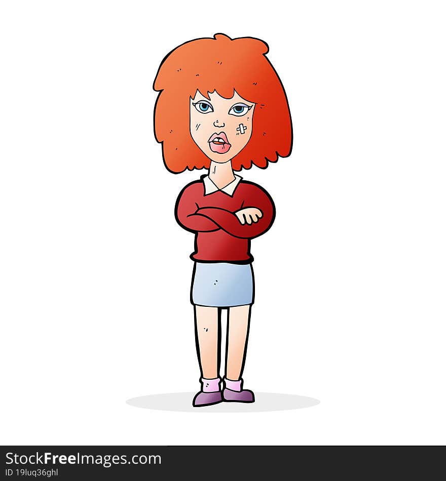 Cartoon Tough Woman With Folded Arms