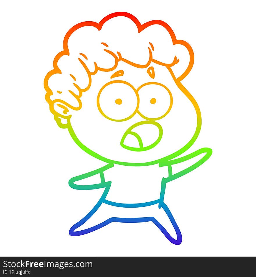 rainbow gradient line drawing cartoon man gasping in surprise