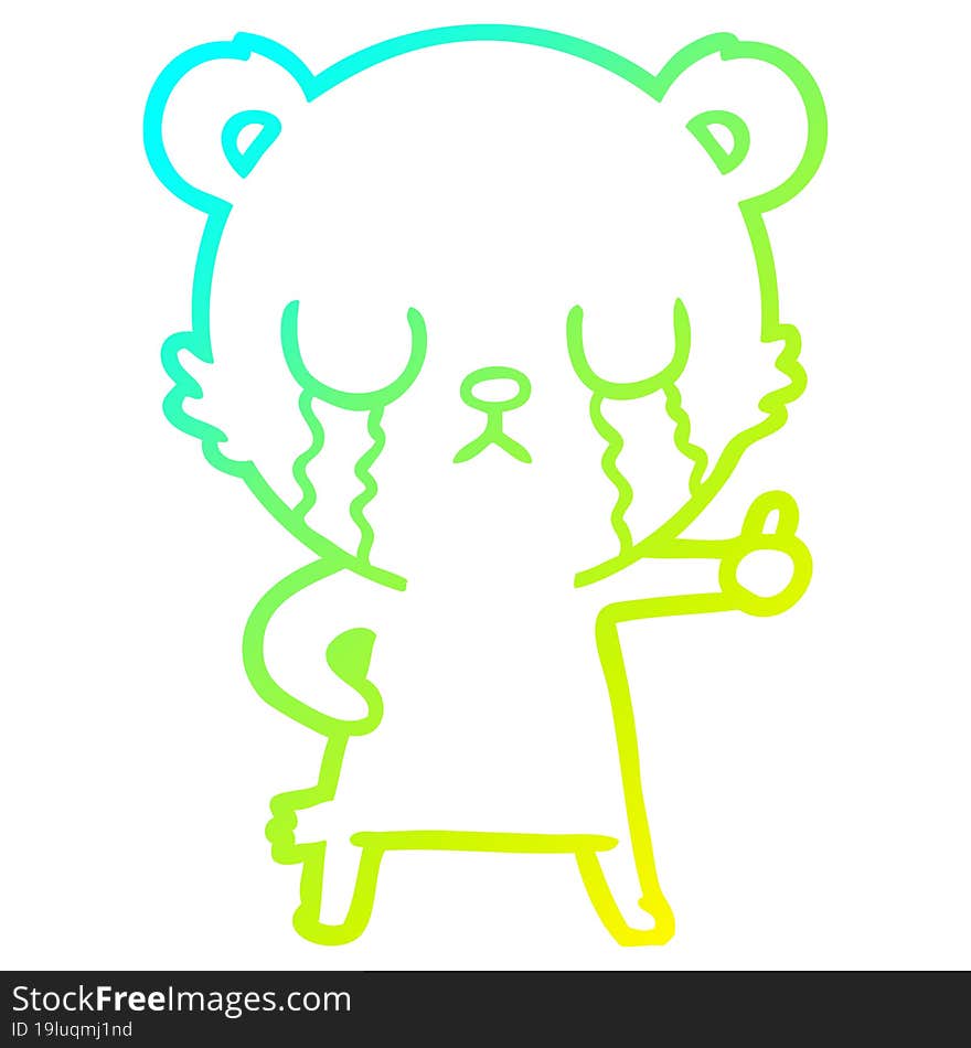 cold gradient line drawing crying polar bear cartoon