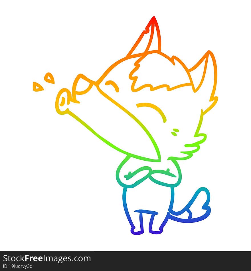 Rainbow Gradient Line Drawing Howling Wolf Cartoon