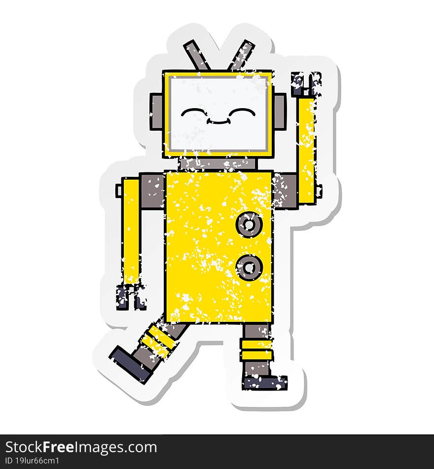 Distressed Sticker Of A Cute Cartoon Robot