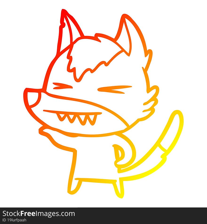 warm gradient line drawing of a angry wolf cartoon