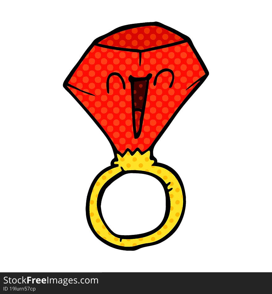 Cartoon Doodle Red Ruby Ring