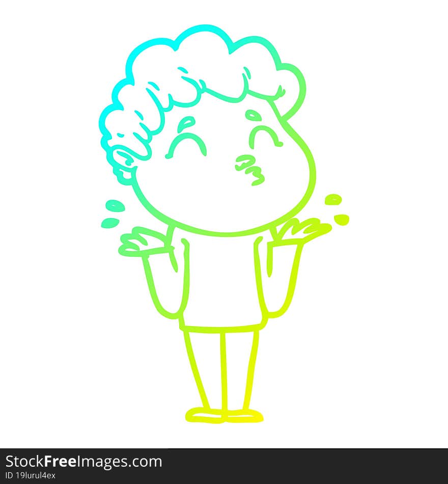 cold gradient line drawing cartoon man shrugging