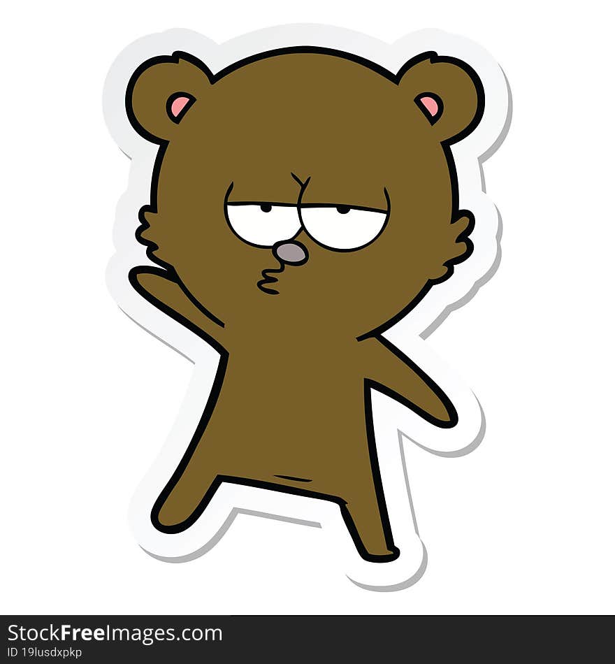 sticker of a bored bear cartoon