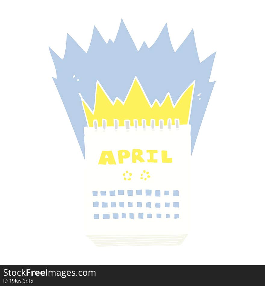 Flat Color Illustration Of A Cartoon Calendar Showing Month Of April