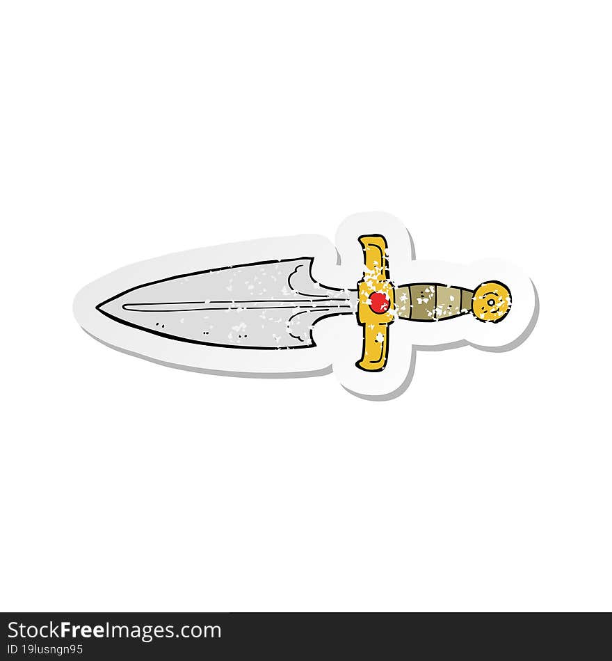 retro distressed sticker of a cartoon dagger