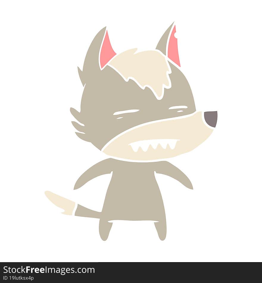 flat color style cartoon wolf showing teeth