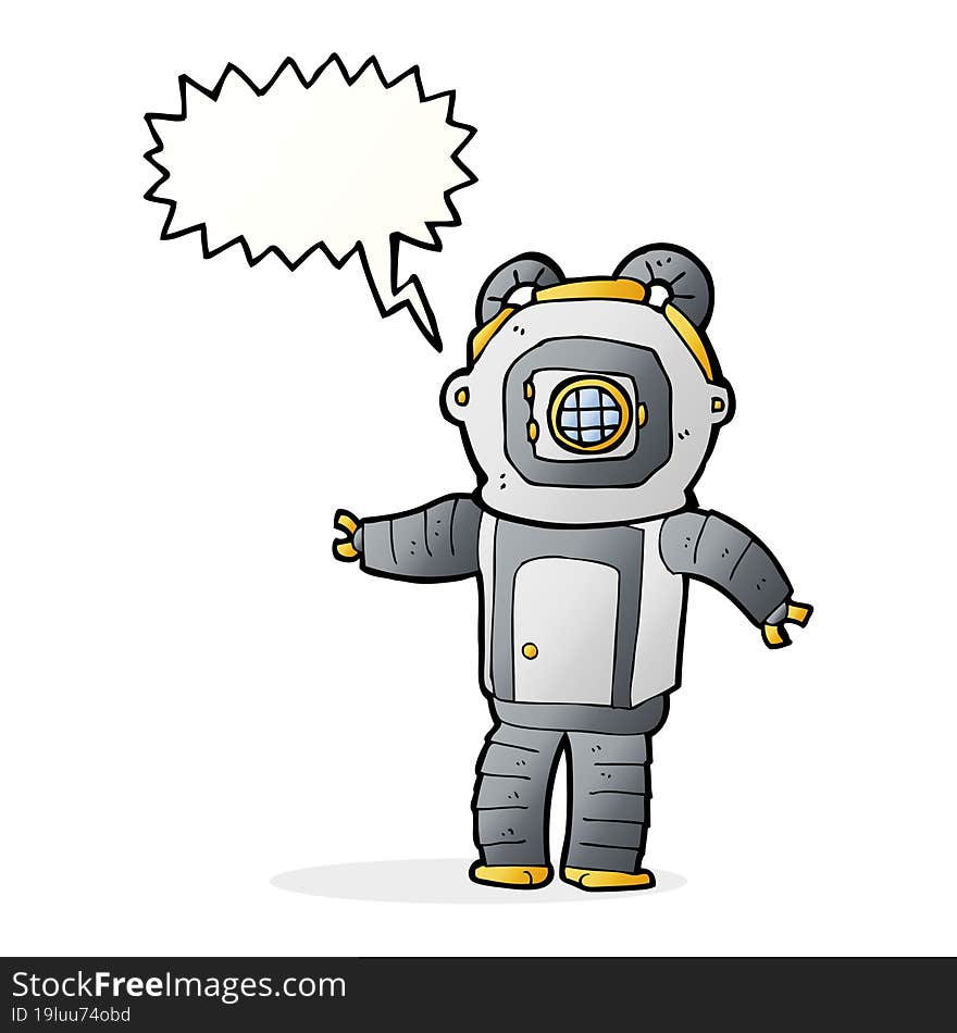 cartoon deep sea diver  with speech bubble