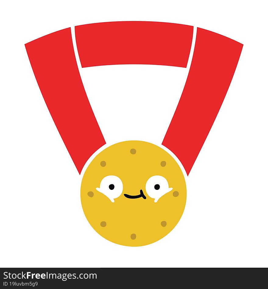 flat color retro cartoon of a gold medal