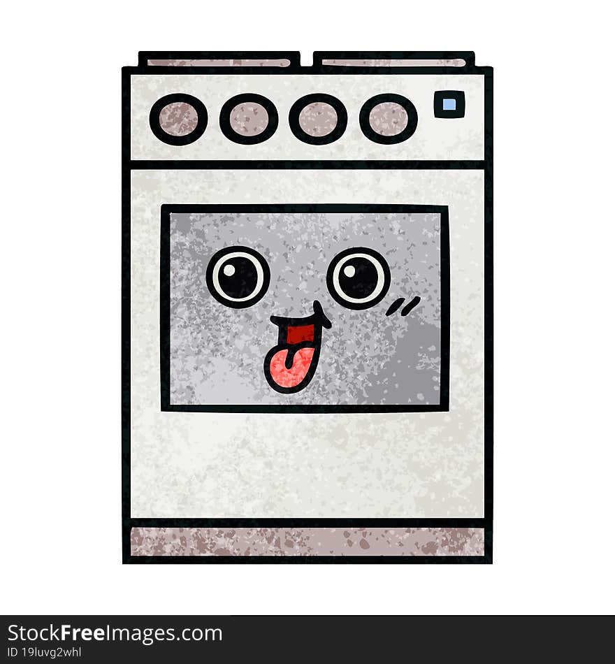 Retro Grunge Texture Cartoon Kitchen Oven