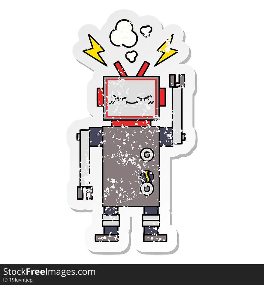 distressed sticker of a cute cartoon dancing robot