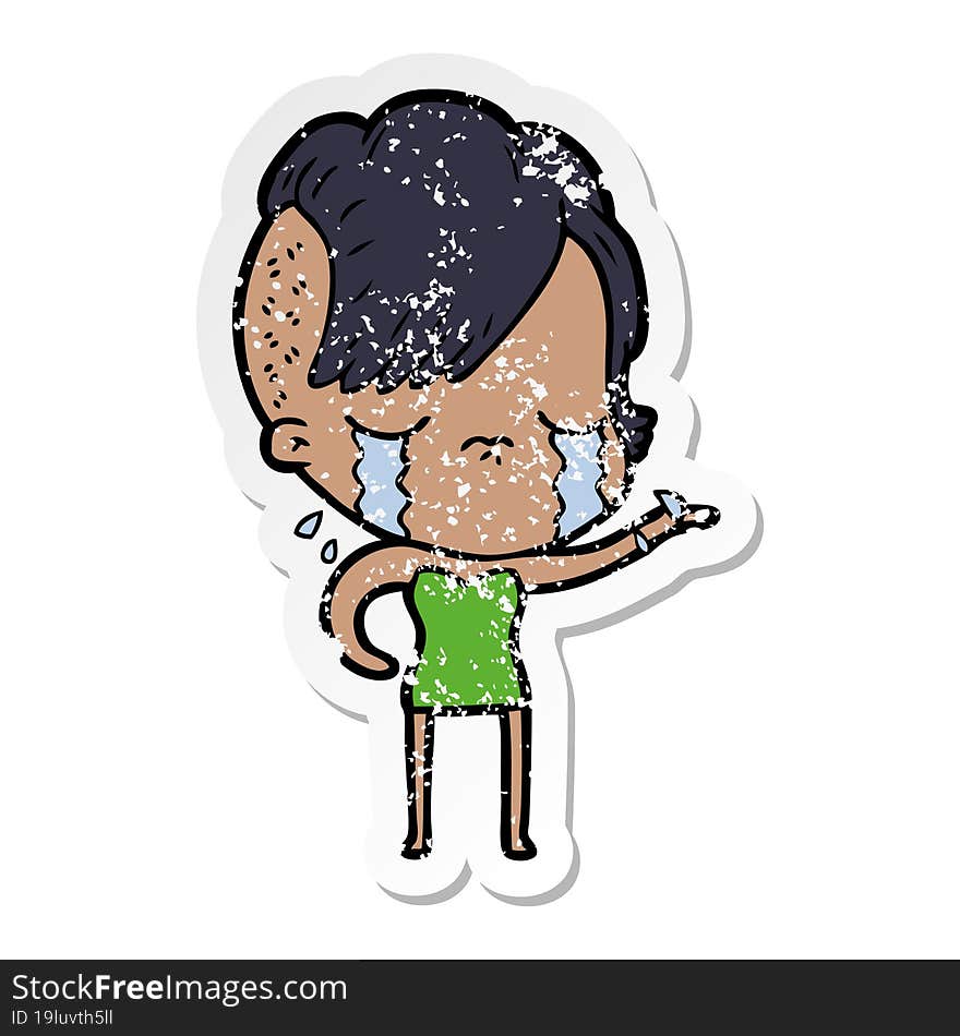 distressed sticker of a cartoon crying girl