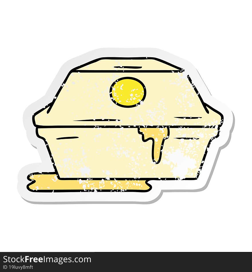 hand drawn distressed sticker cartoon doodle of a fast food burger container