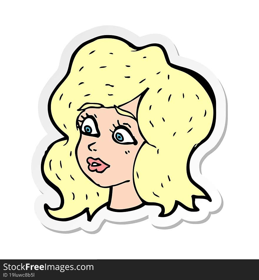 sticker of a cartoon woman looking concerned