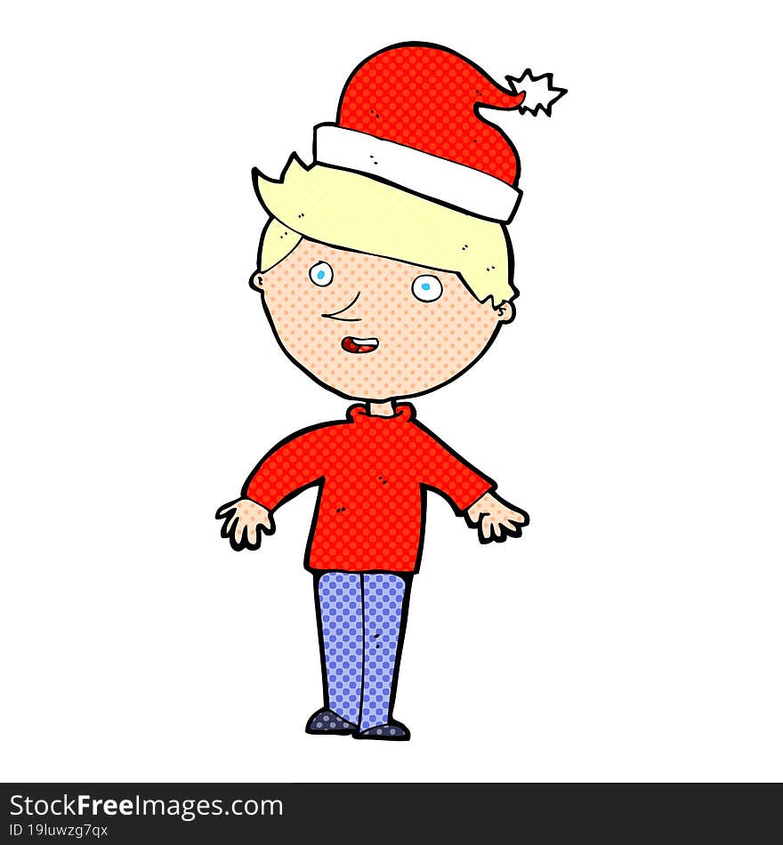 Cartoon Boy In Santa Hat