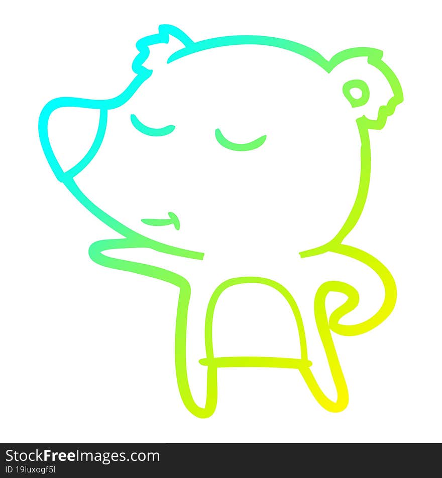 cold gradient line drawing happy cartoon bear pointing