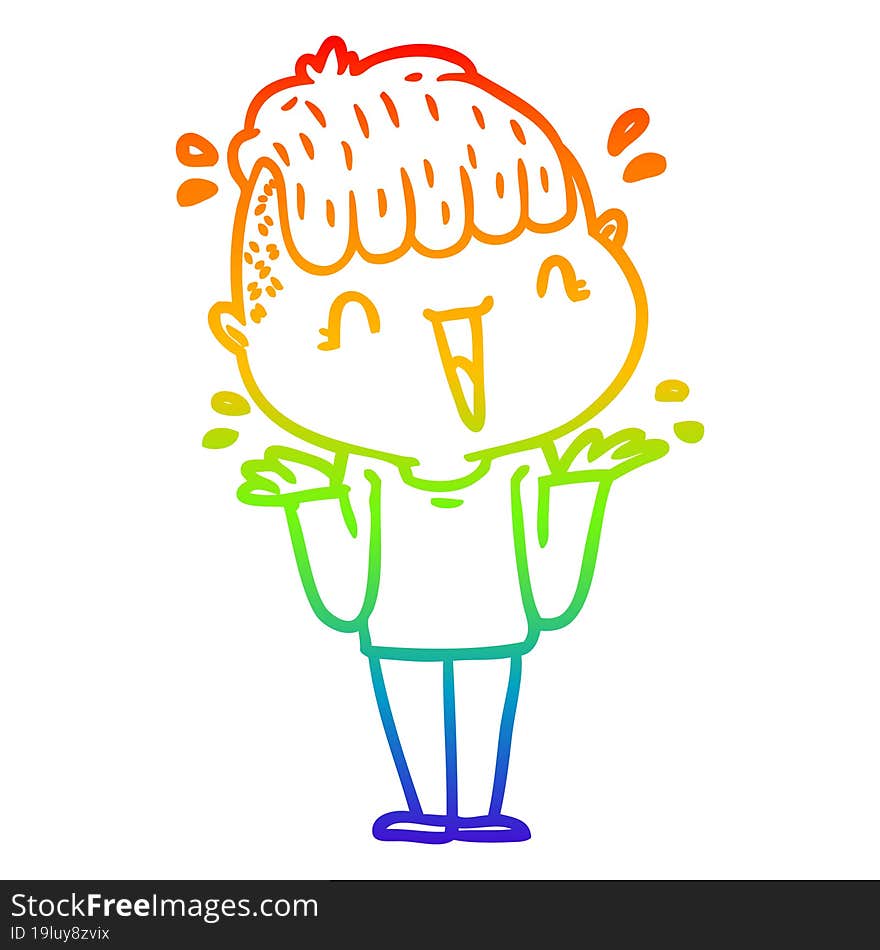 rainbow gradient line drawing cartoon happy boy surprised