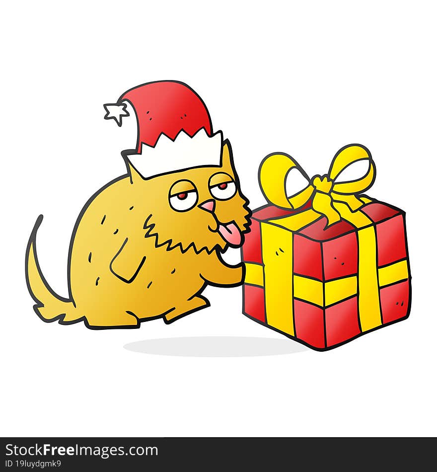 Cartoon Cat With Present