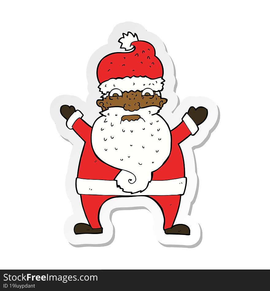 sticker of a cartoon stressed out santa