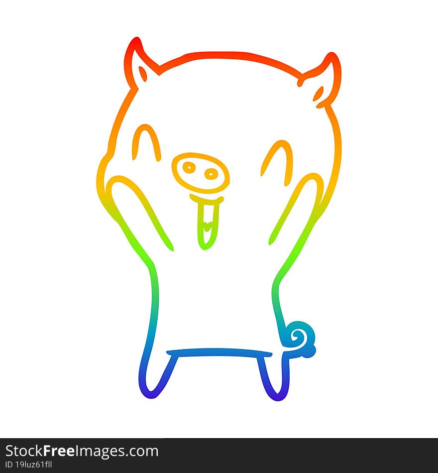 Rainbow Gradient Line Drawing Happy Cartoon Pig